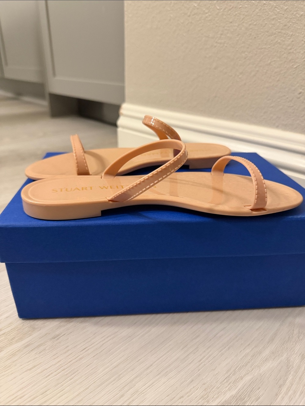 Stuart Weitzman Blush Nude Double-Strap Leather Sandals - Picture 6 of 6